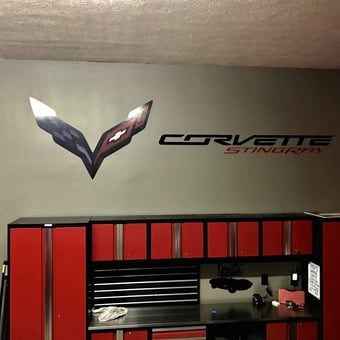 Red Garage Cabinets and Corvette Wall Art - Troy from New Albany, IN