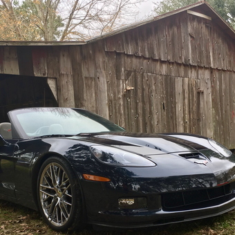 Black Corvette Convertible with Chrome Wheels by Barn - Troy from Lafayette, LA