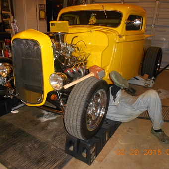 Yellow Hot Rod on Ramps with Tools in Garage - Snuffy from Avery, TX
