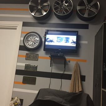 Garage Wall Decor with Rims, Plates, TV - Makintrouble973 from Ottawa, Ontario