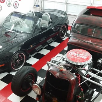 Classic Cars, Checker Flooring, Retro Signs in Garage - MR COKE from GRASS VALLEY, CA