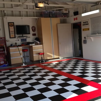 Checkered Tile Garage Floor and Storage Cabinets - MR COKE from GRASS VALLEY, CA