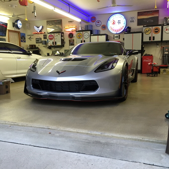 Garage with Corvette, Neon Lighted Signs, and Wall Decor - Lighted Signs