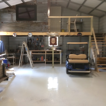 Organized garage with loft, workbench, and golf cart - Dennis from Pawleys Island, SC
