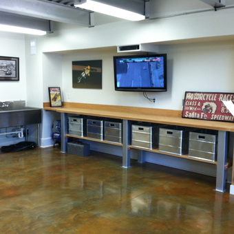 Organized garage with metal storage bins and workbench - Doug from Gates Mills, OH