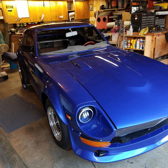 Blue Classic Car in Organized Garage - Datsun Dave from Marysville, WA