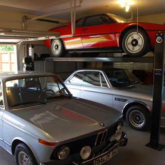 Garage with Car Lift and Classic BMWs - Mike from Plano, TX