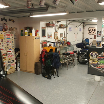 Custom Garage with Retro Decor, Bikes, and Storage - Don from Auburn, IN