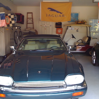 Jaguar Flags, Classic Car, and Storage in Organized Garage - PhastPhil from Johns Island, South Carolina