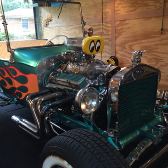 Custom Hot Rod with Flames and Blower in Garage - Capt. Lester from New Bern, NC