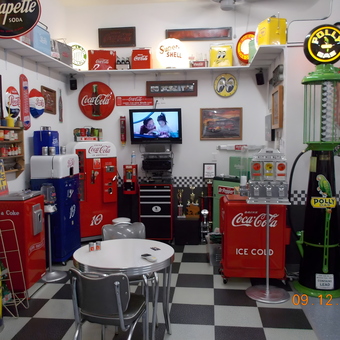 Vintage Garage Decor with Coca-Cola and Gas Pumps - Wayne from Coldspring, TX