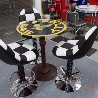 Retro Gas Station Table and Checker Bar Stools - Wayne from Coldspring, TX