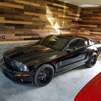 Modern garage with wood walls and black Mustang - Travis Moldenhauer from Appleton, Wisconsin