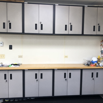 Gray Garage Storage Cabinets and Workbench Setup - Jim from Streamwood, Il