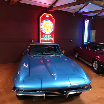 Classic Blue Corvette and Neon Garage Signs - Bob
