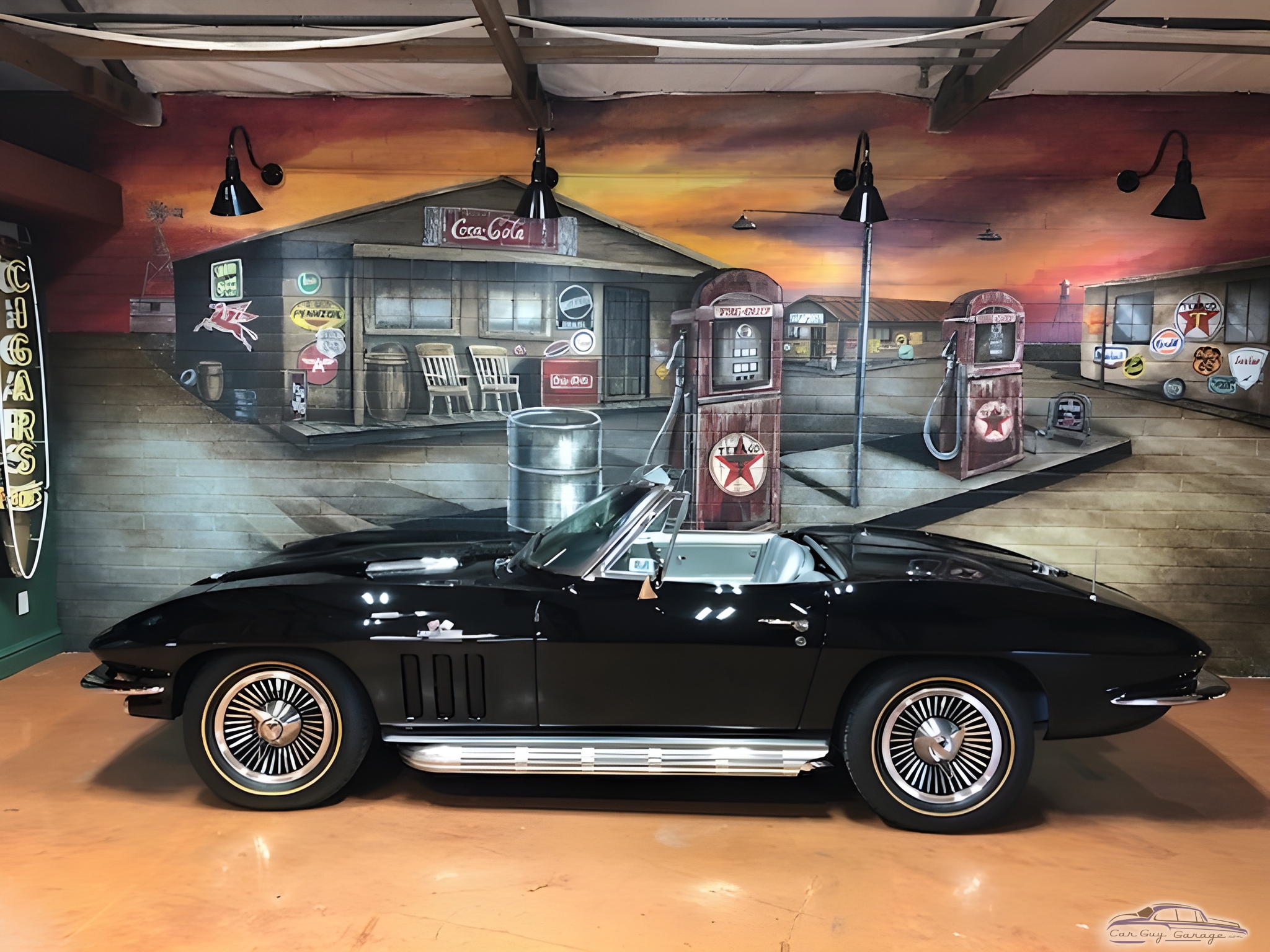 Classic Car Garage with Retro Gas Pump Wall Art - Bob