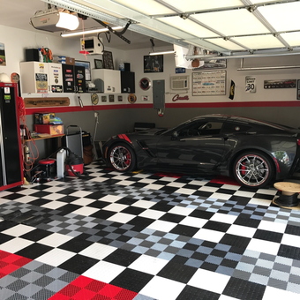 Checkered Tile Garage Flooring and Storage Cabinets - Randy from Indianola, Iowa