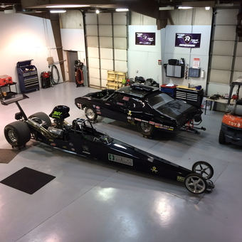 Organized Garage with Race Cars, Toolboxes, and Cabinets - Ron Finney Racing from Greenwood, Indiana