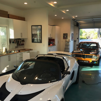 Organized garage with sports cars and cabinets - Steve from Encinitas, CA