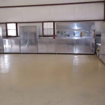 Diamond Plate Garage Cabinets and Workbench Setup - Jim from Caldwell, TX