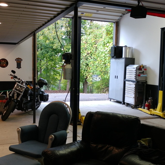 Spacious Garage With Car Lift, Tool Cabinets, and Motorcycle - Scott from Webster, Ny