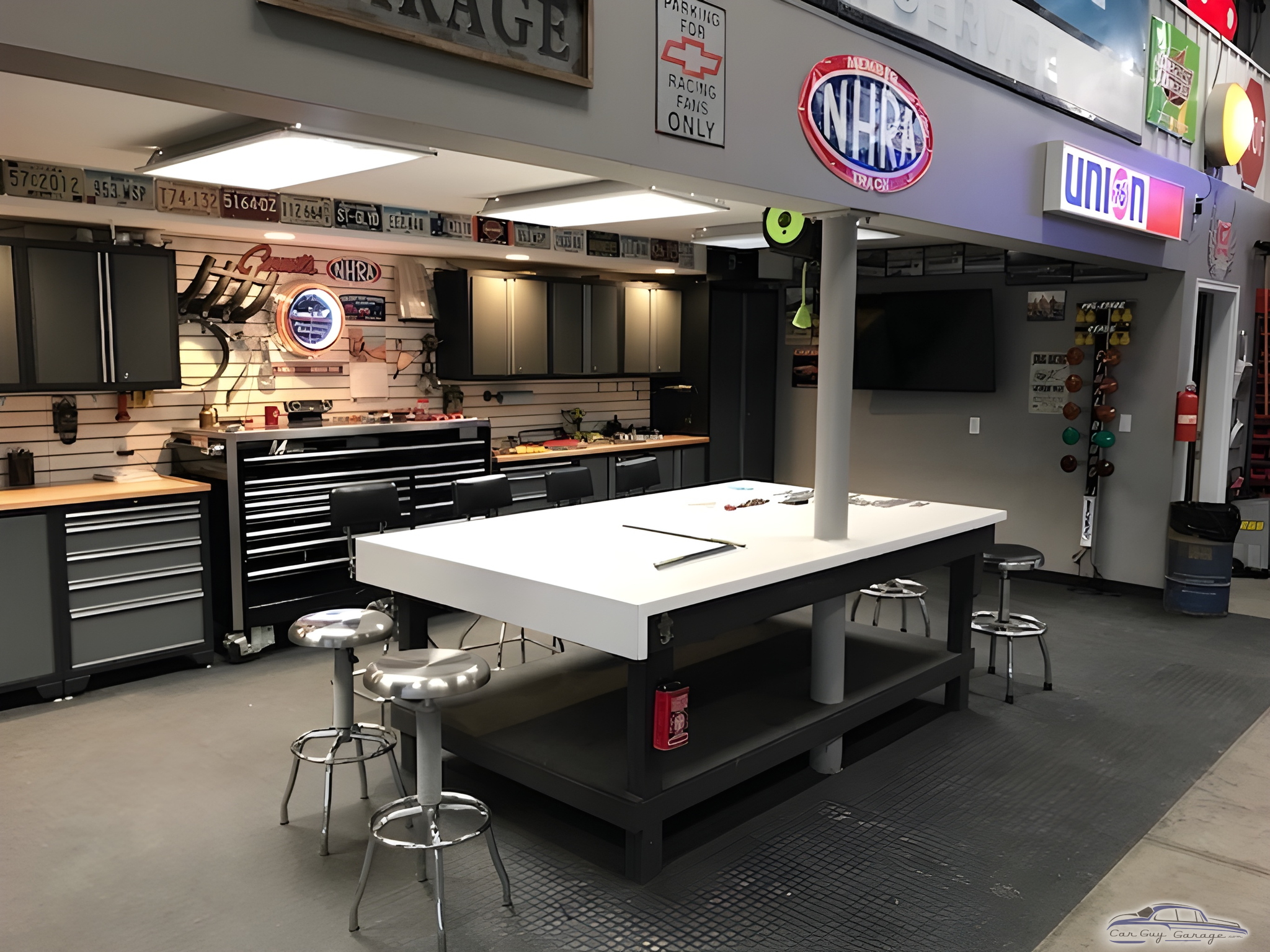 Modern garage with tool cabinets and bar stools - Rob from Center Point, Iowa