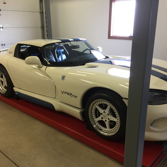 White Dodge Viper on Red Car Lift in Garage - Vince from Dyer, Indiana