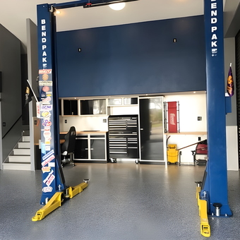 Organized garage with BendPak car lift and tool storage - P&J Motorsports from Parrish, Florida
