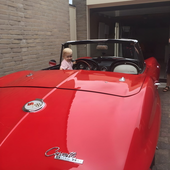 Classic Red Corvette Sting Ray in Brick Garage - Dutch Corvette garage