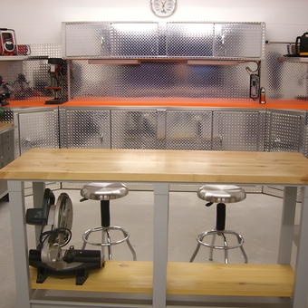 Diamond Plate Cabinets and Workbench Garage Setup - Gene from Chicago, IL