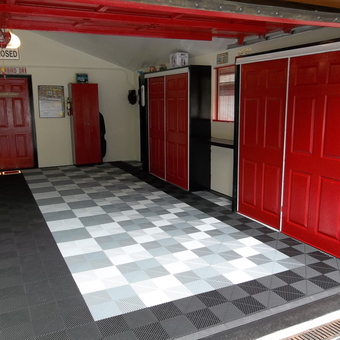 Checkered Garage Floor and Red Cabinets - PLY GUY from Indio, CA