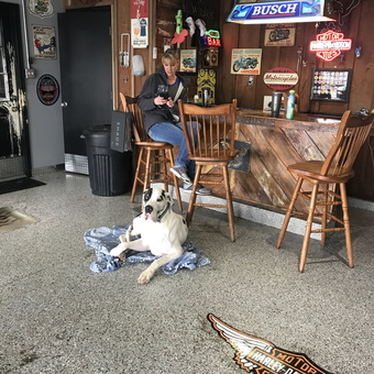 Garage Bar with Neon Signs and Harley Decor - Rob