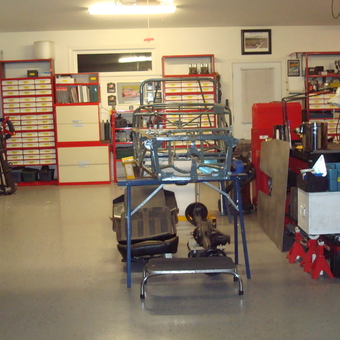 Organized garage with tool chests and car parts - Gerald from Enfield, Nova Scotia