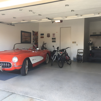 Classic Corvette, Bicycles, and Golf Cart in Clean Garage - John's Garage from Palm Desert, CA