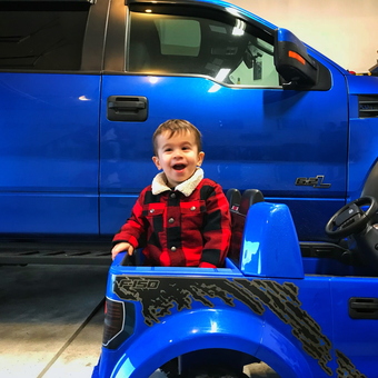 Blue Ford Truck and Toy Truck in Garage - Shaun from Swansea, MA