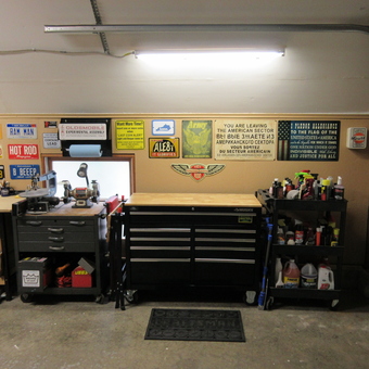 Garage Workbench with Tool Storage and Signs - David from Haslett, MI