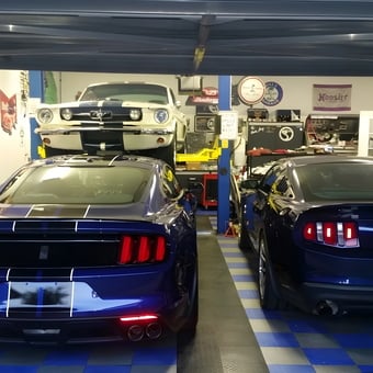 Mustang Garage with Car Lift and Racing Decor - Bill's Cave from Lakewood, CA