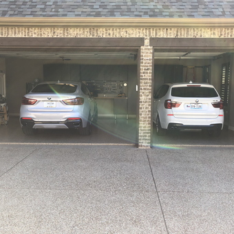 Organized Two-Car BMW Garage with Wall Cabinets - Bill from Lantana, Texas