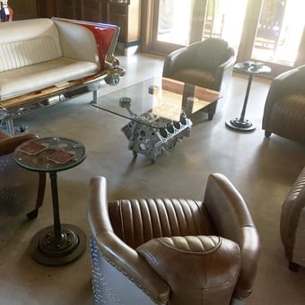 Garage Decor with Engine Block Table and Classic Car Sofa - Engine Block Table