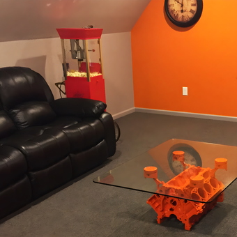 Garage Lounge With Engine Block Table and Popcorn Machine - Engine Block Table