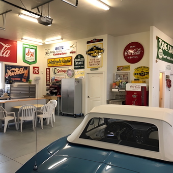 Vintage Garage Decor with Classic Signs and Car - Jace from West Haven, Utah