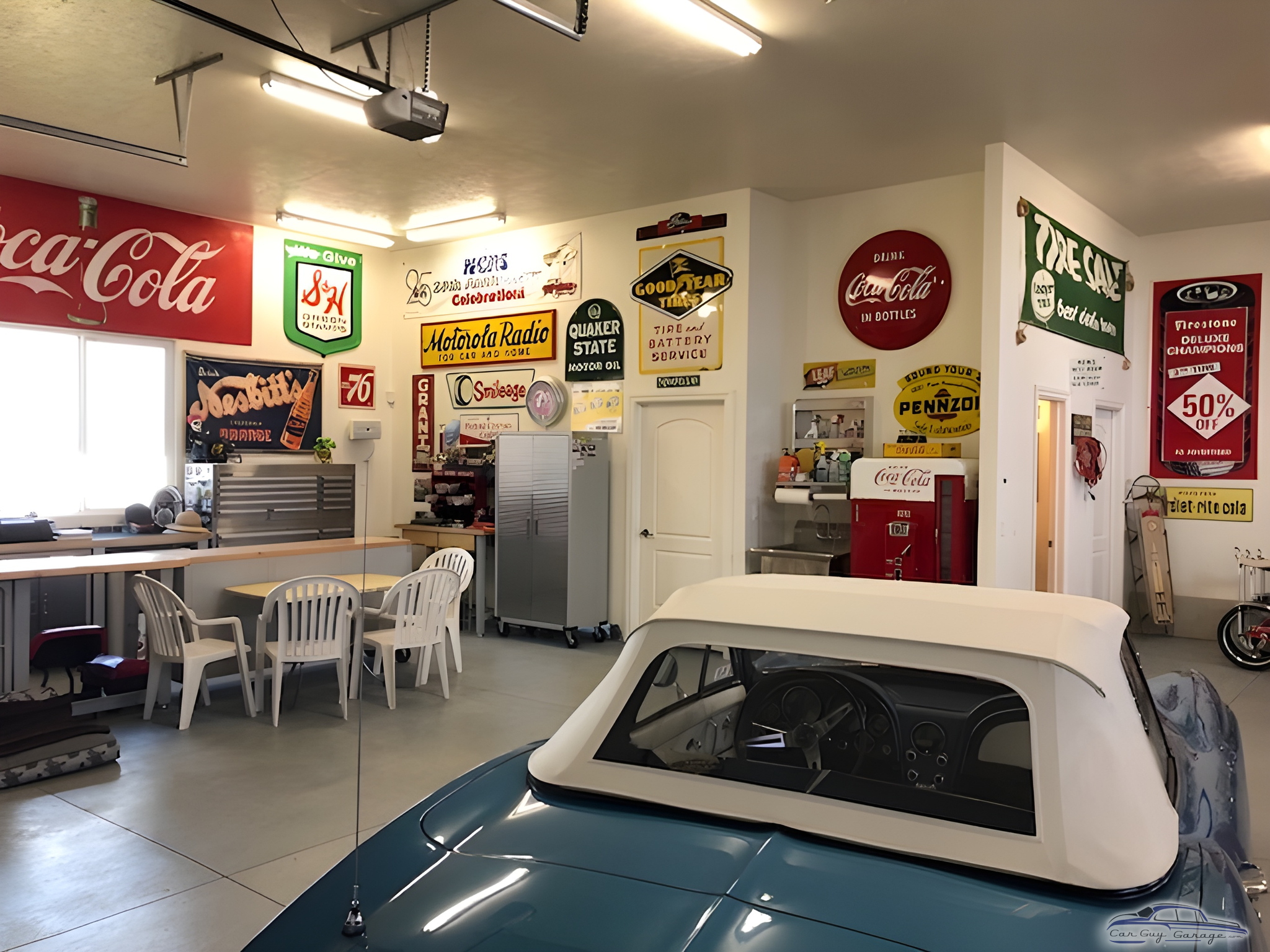 Vintage Garage Decor with Classic Signs and Car - Jace from West Haven, Utah
