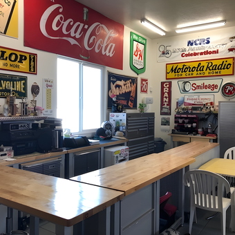Garage with Vintage Signs and Workbenches - Jace from West Haven, Utah