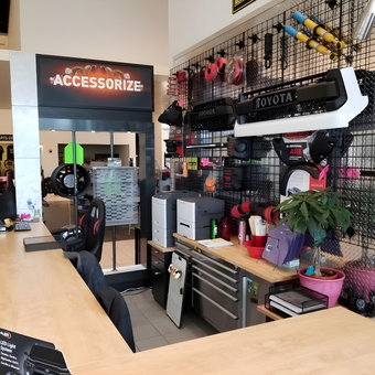 Garage Accessories Display with Toyota Parts - Kendall Toyota of Bend
