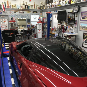 Corvette Themed Garage With Trophies and Signs - Dan & Janet from Pineville, La