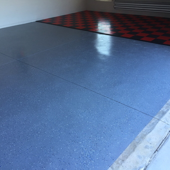 Garage with Epoxy Floor and Red Black Tile Area - FrankI from New Smyrna Beach, FL