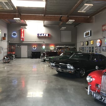 Classic Cars and Neon Garage Signs Display - Dave Woody from Long Beach, CA