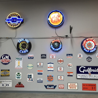 Vintage Neon Clocks and Retro Garage Signs Display - Dave Woody from Long Beach, CA