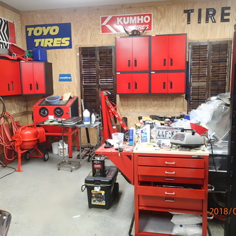 Organized Garage with Red Cabinets and Tool Chest - Mikes Garage from San Antonio, Texas