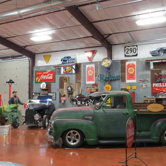 Vintage Garage with Classic Truck and Gas Pumps - J & D Classics from Kerrville, tx